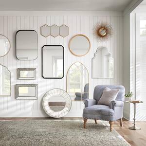 Large Arched Gold Windowpane Classic Accent Mirror (43 in. H x 24 in. W)