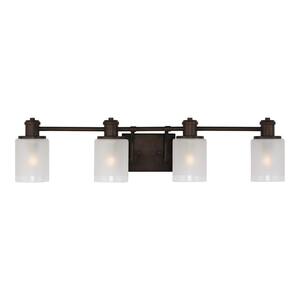 Norwood 33.875 in. 4-Light Burnt Sienna Vanity Light with Clear Highlighted Satin Etched Glass Shades