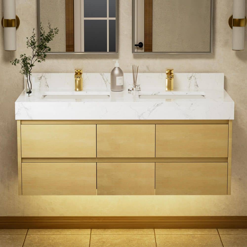 ES-DIY MarbleLux 48 in. W x 20.8 in. D x 21.2 in. H Wall Mounted Bath ...