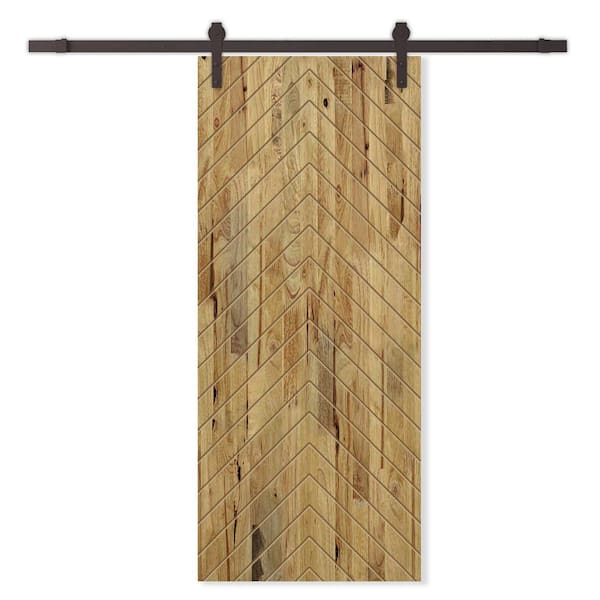 CALHOME 42 in. x 80 in. Weather Oak Stained Pine Wood Modern Interior Sliding Barn Door with Hardware Kit