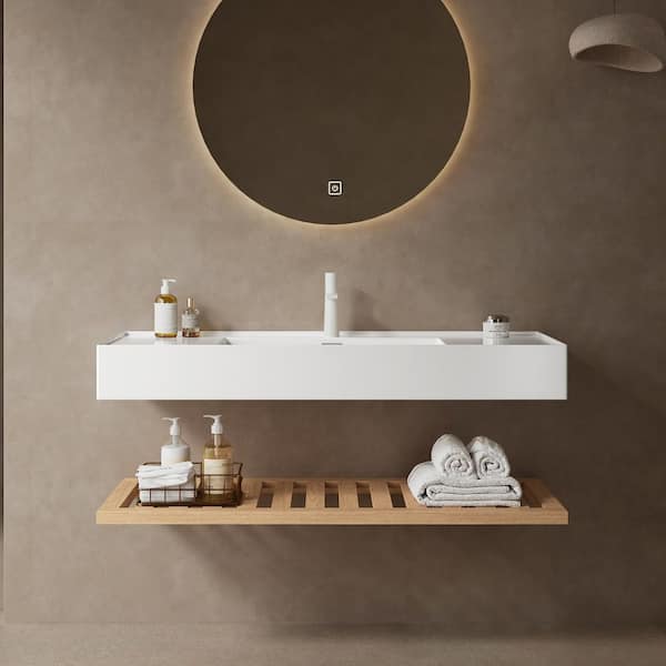 48 in. W x 18 in. D x 8 in. H Single Sink Wall-Mounted Bath Vanity in Natural Wood with White Acrylic Top