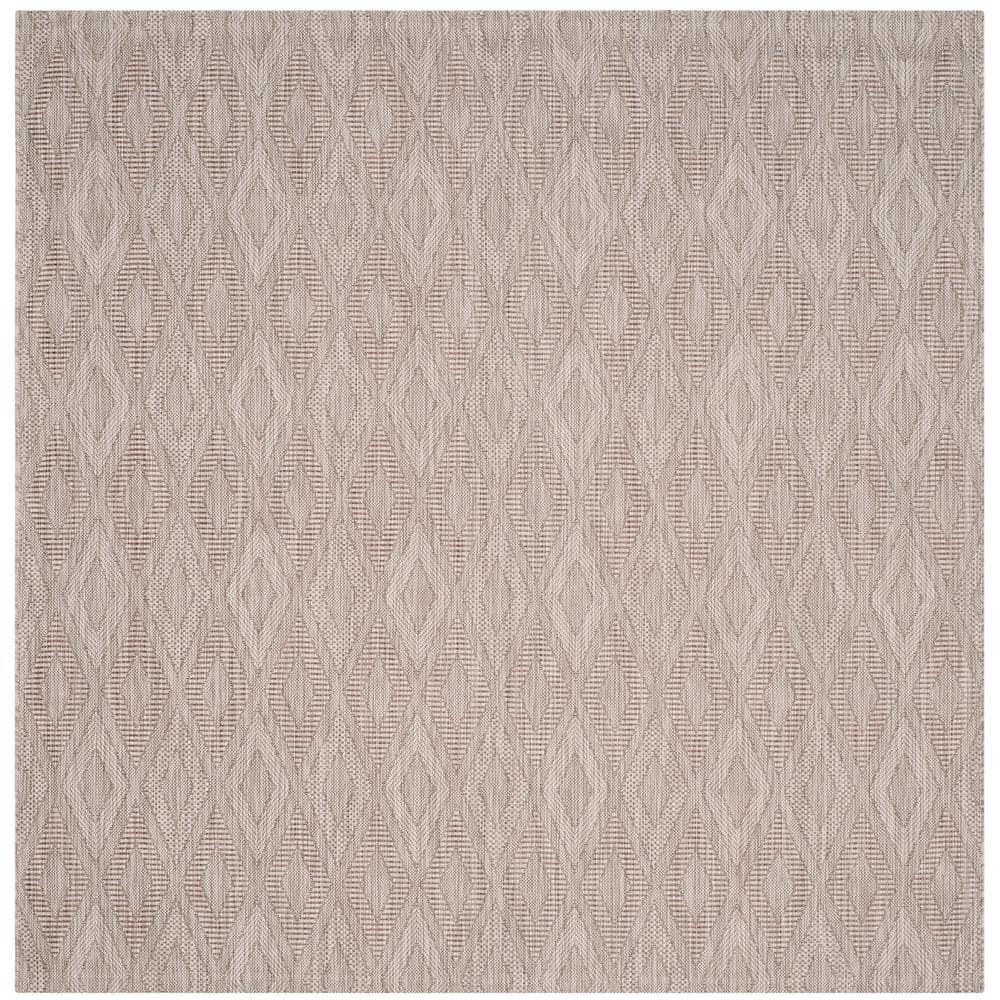 Beige Geometric 4' Square Indoor/Outdoor Area Rug