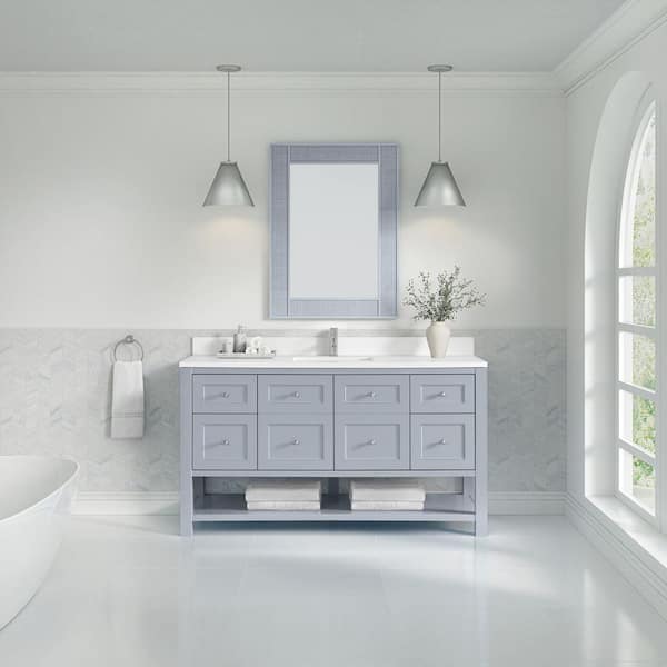 Breckenridge 60.0 in. W x 23.5 in. D x 34.25 in. H Single Bath Vanity in Serenity Blue with White Zeus Quartz Top