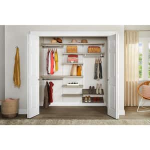 Genevieve 6 ft. Gray Adjustable Closet Organizer Long and Double Hanging Rods with Double Shoe Rack and 6 Shelves