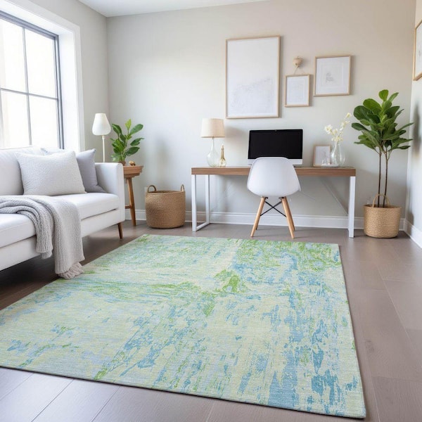 Mayfield Premium Machine Washable Abstract AMF1350 Mint 5 ft. x 7 ft. 6 in. Area Rug