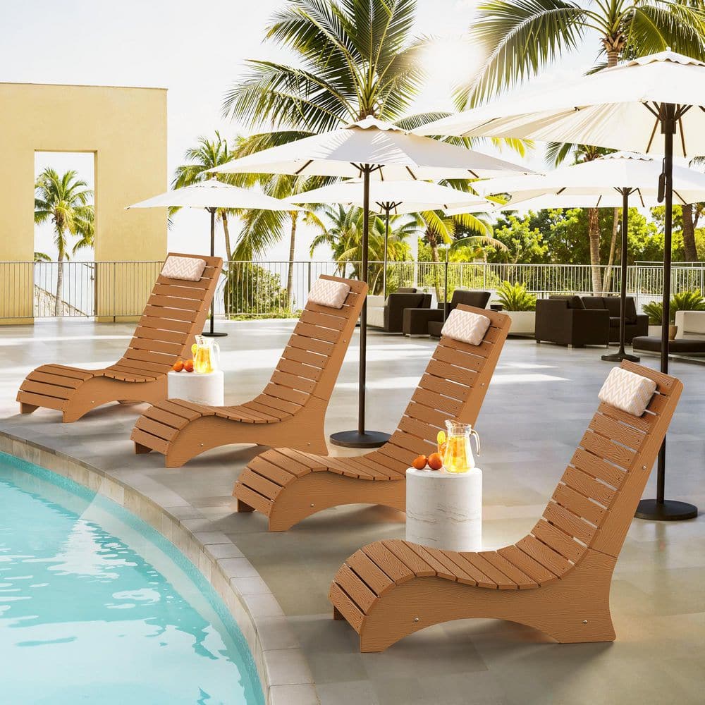 Ariel Teak HDPS Plastic Pool Lounge Chairs Aquawave Outdoor Chaise Lounge with Headrest Set of 4