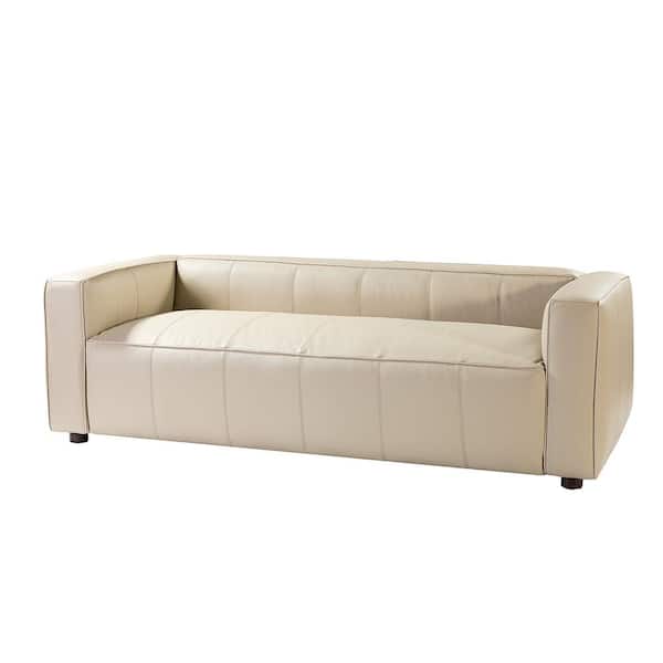 JAYDEN CREATION Emilio Comfy 80 in. Beige Square Arm Genuine Leather Rectangle Sofa with Wooden Base