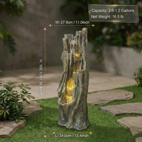 39.4 in. H Outdoor Waterfall Fountain w/LED Lights,Easy Setup