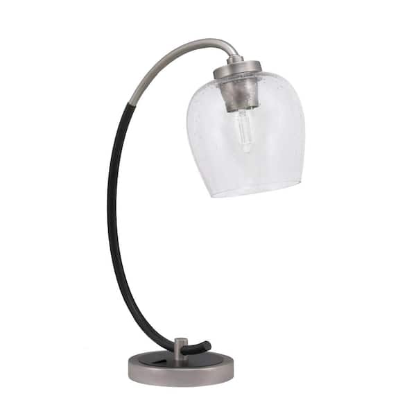 Unbranded Delgado 18.25 in. Graphite and Matte Black Accent Desk Lamp with Clear Bubble Glass Shade