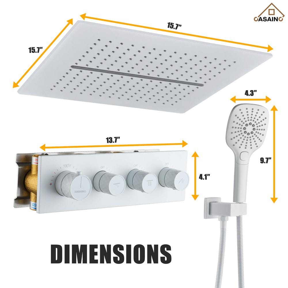 Matte White Dual Head Ceiling Mounted Rainfall Shower System