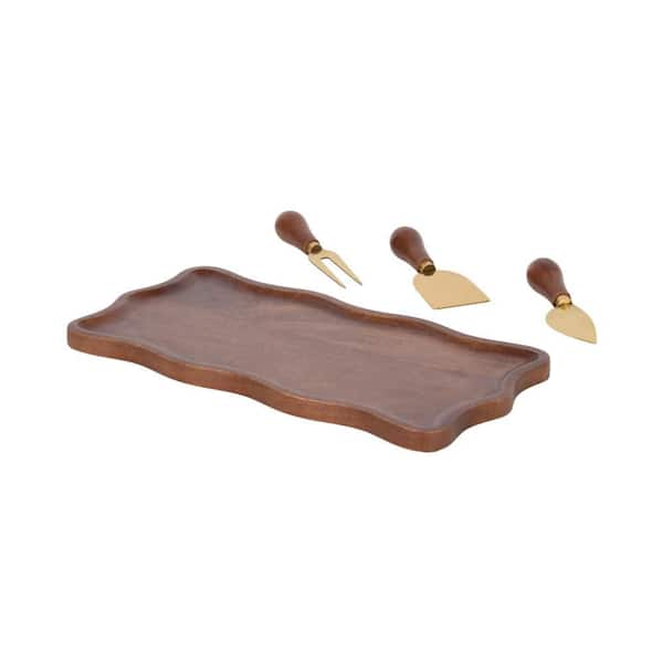 Waylock 14 in. W x 1 in. H x 7 in. D Irregular Walnut Brown/Gold Wood Decorative Serving Tray
