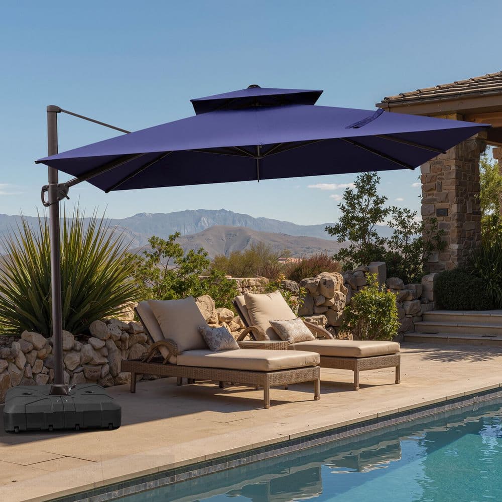15' patio umbrella with lights Elizabeth Commercial Grade 15 ft Triple Head Patio Umbrella with Crank and Easy Lift Functionality in Tan main image 1