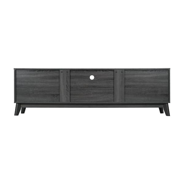 Carnegy Avenue Hatfield Black Wash TV Stand Entertainment Center Fits TV's up to 65 in. with Adjustable Center Shelf, Soft Close Doors