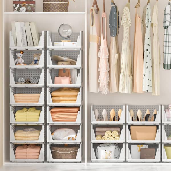 Afoxsos White 16.9 in. x 13.1 in. x 7.3 in. Plastic Stackable