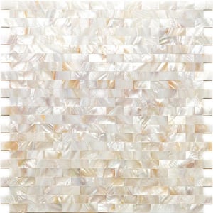 White and Beige 11.3 in. x 11.8 in. Brick Polished Natural Shell Mosaic Tile (18.52 sq. ft./Case)