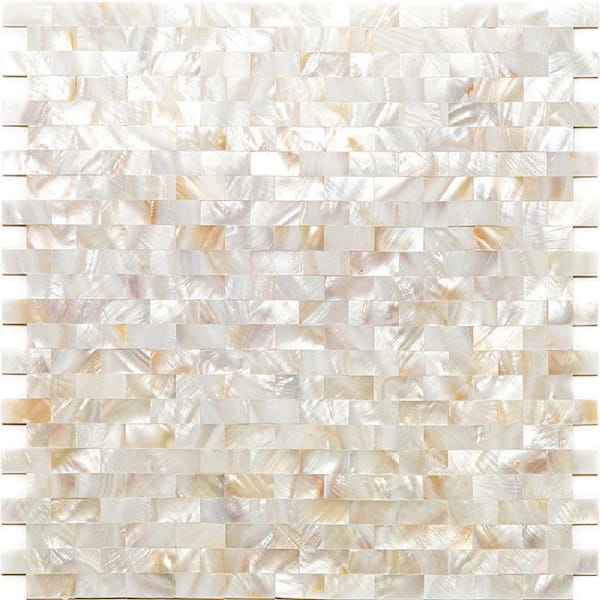 Apollo Tile White and Beige 11.3 in. x 11.8 in. Brick Polished Natural Shell Mosaic Tile (18.52 sq. ft./Case)