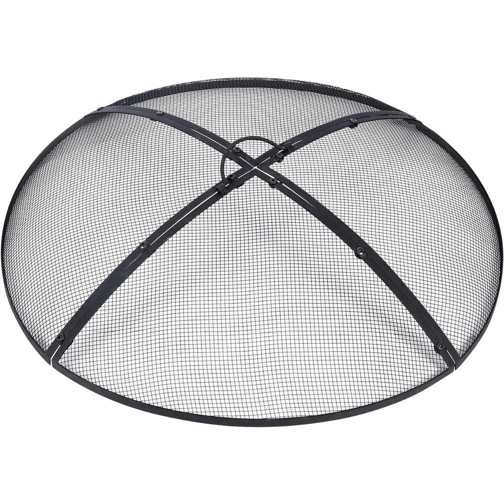 40 in. Black Fire Pit Spark Screen Cover with Ring Handle for Patio Backyar
