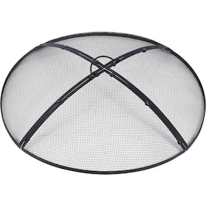 40 in. Black Fire Pit Spark Screen Cover with Ring Handle for Patio Backyard