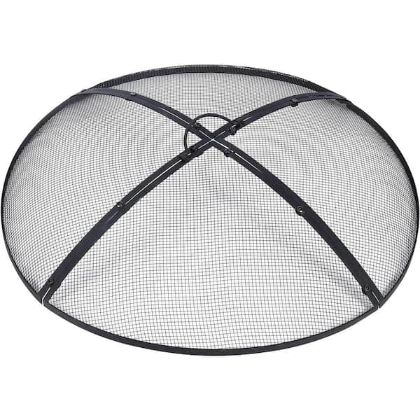 Unbranded 40 in. Black Fire Pit Spark Screen Cover with Ring Handle for Patio Backyard