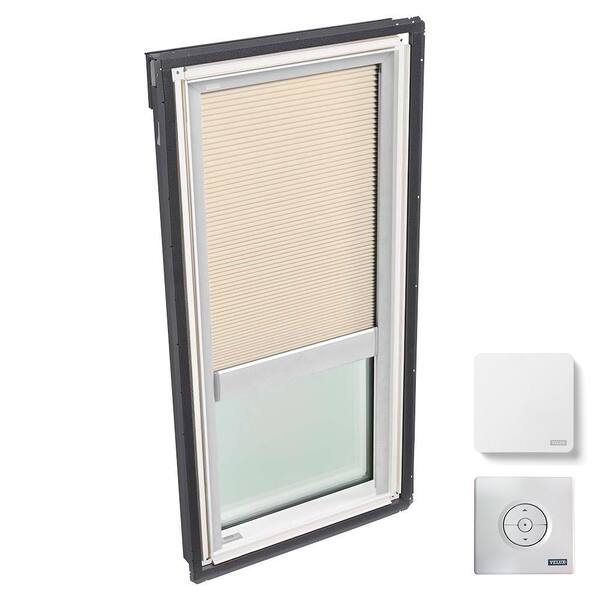 VELUX 22-1/2 in. x 45-3/4 in. Fixed Deck-Mount Skylight w/ Laminated Low-E3 Glass and Beige Solar Powered Room Darkening Blind