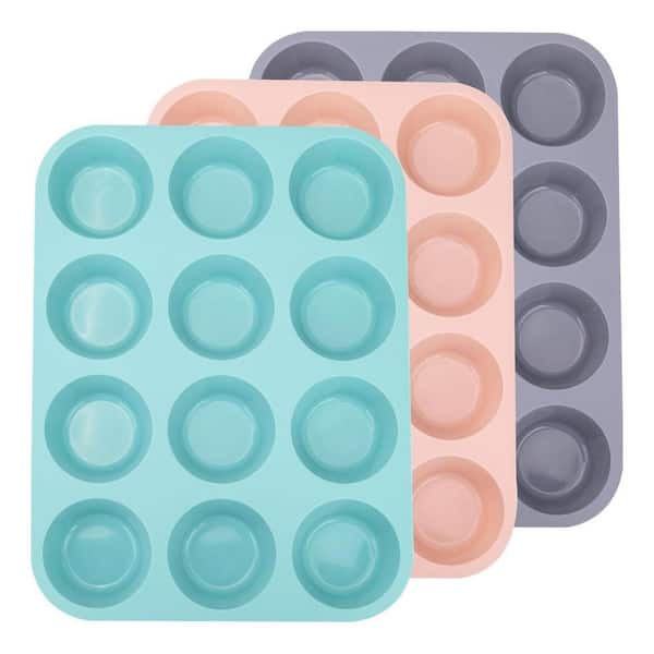 12-Cup Silicone Muffin Pan 3-Pack, Nonstick Baking Pan for Muffins, Cupcakes, Tarts, and Bread