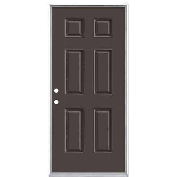 Masonite 36 in. x 80 in. 6-Panel Willow Wood Right-Hand Inswing Painted Smooth Fiberglass Prehung Front Exterior Door