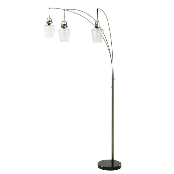 60 in. Brushed Nickel Transitional 3-Light Standard Floor Lamp for Living Room with Clear Glass Globe Shade