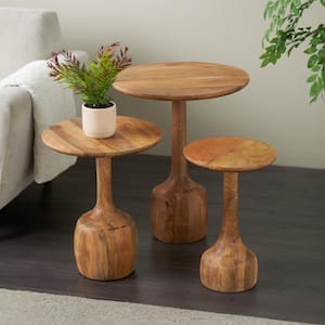 20 in. Brown Handmade Large Round Wood Coffee Table with Elevated Bases (3- Pieces)