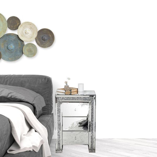 HomeRoots Silver 3 Drawer 20 in. W Nightstand
