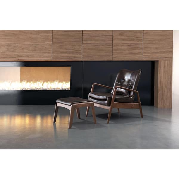 ZUO Bully Brown Leatherette Lounge Chair with 1 Ottoman