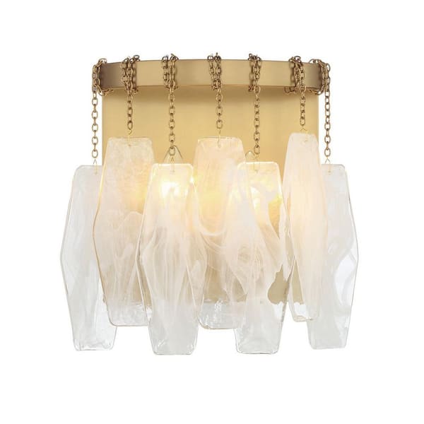 Willow 2-Light Legacy Brass Wall Sconce with White Swirl Glass Shades