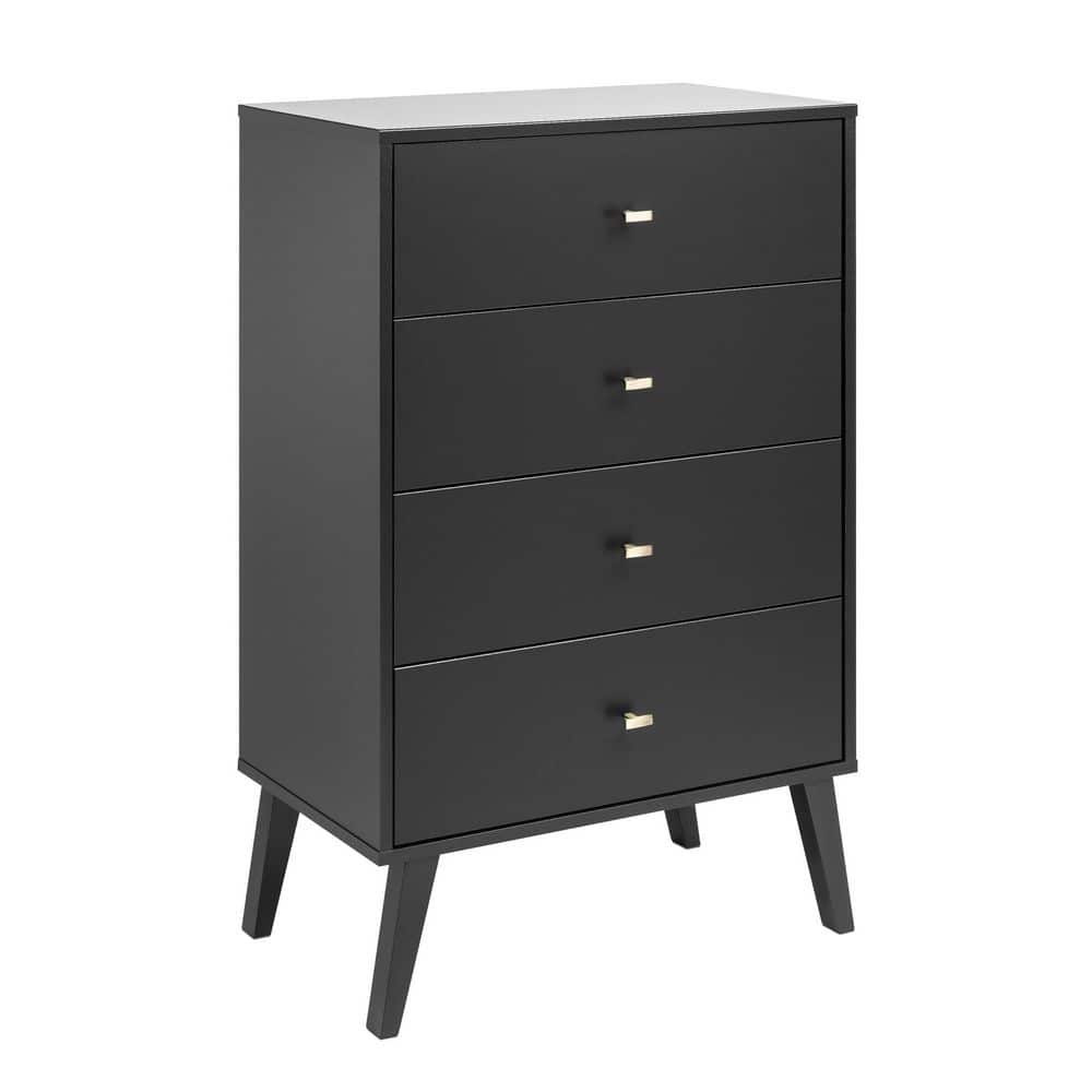 Milo Mid Century Black 4-Drawer Dresser 26.5 in. Chest of Drawers Modern Dr