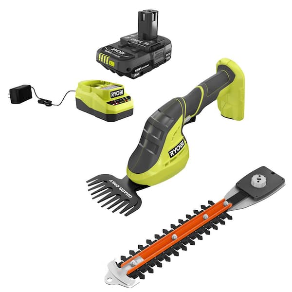 RYOBI ONE+ 18V Cordless Grass Shear and Shrubber Trimmer with 2.0 Ah Battery and Charger - 1