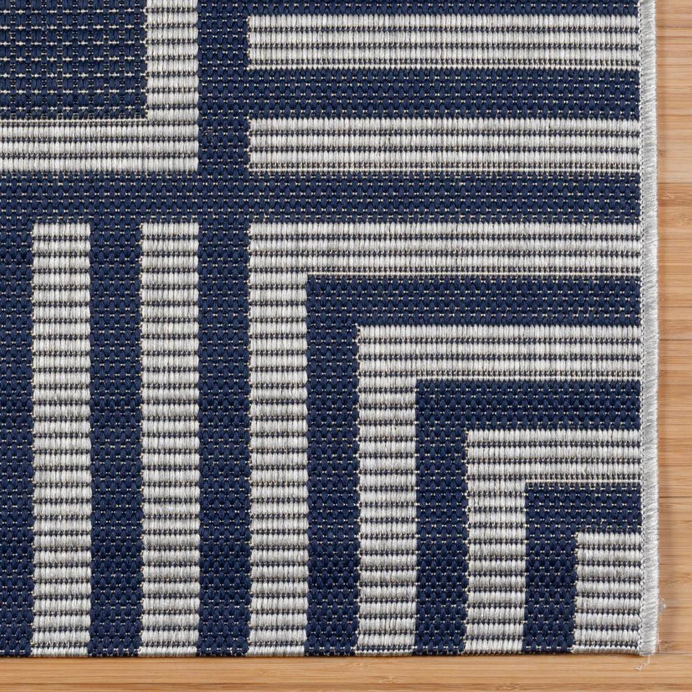 Navy and Gray Striped Polypropylene Indoor Outdoor Area Rug 9x13