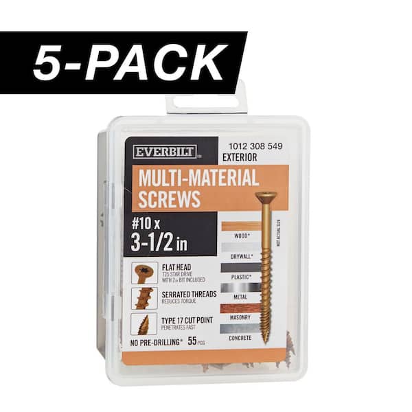 Everbilt 5-Pack #10 x 3-1/2 in. Brown 6-Lobe Star Drive Exterior Flat Head Multi-Material Screw (5 lbs. / 275-Piece)