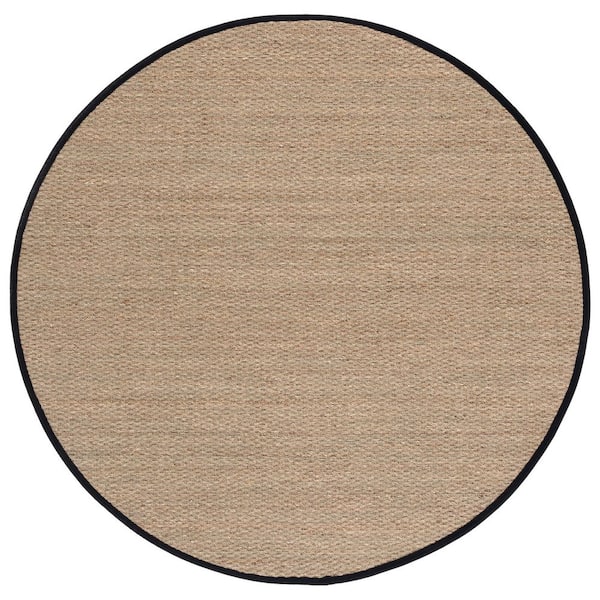 Natural Fiber 6 ft. x 6 ft. Natural/Black Abstract Solid Border Round Area Rug