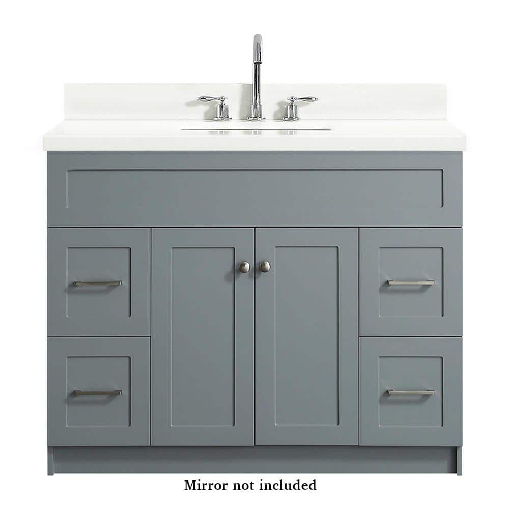 Ariel Hamlet 43 In Bath Vanity In Grey With Quartz Vanity Top In White With White Basin F043s Wq Vo Gry The Home Depot