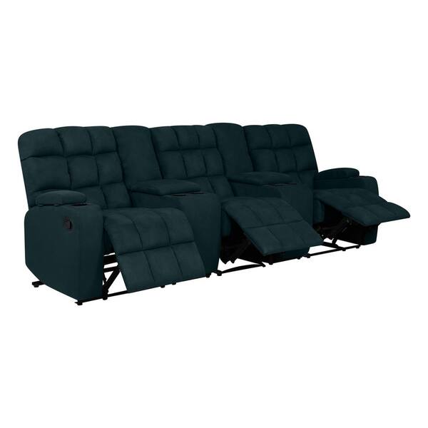 Wall Hugger 3 Seat Reclining Deep Blue Microfiber Sofa With Power Storage Consoles A156554 The Home Depot