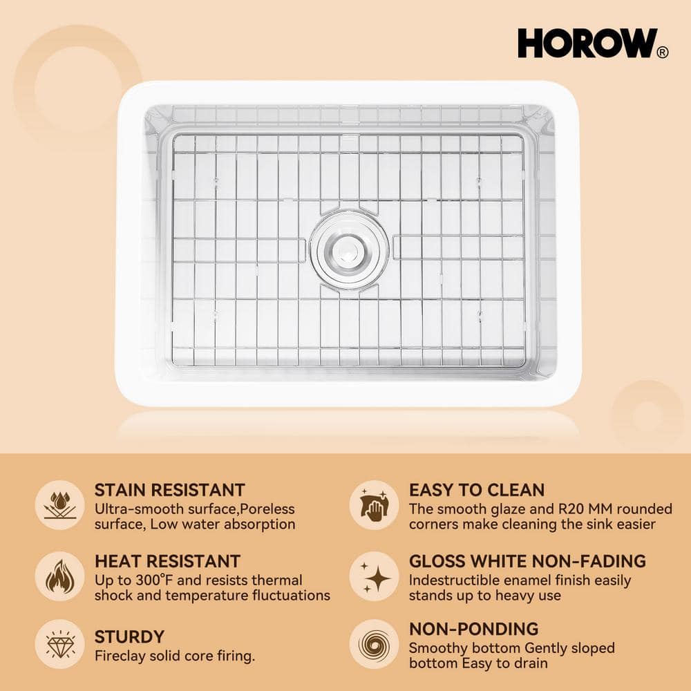White Fireclay 27 in. Single Bowl Farmhouse Drop-in Sink