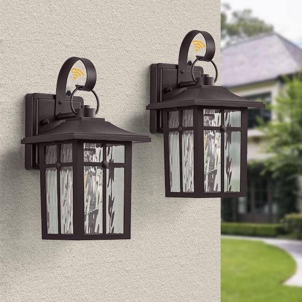 Hawaii Montpelier 1-Light Oil Rubbed Bronze Hardwired 12.4 in. H Dusk to Dawn Outdoor Wall Lantern Sconce (2-Pack)