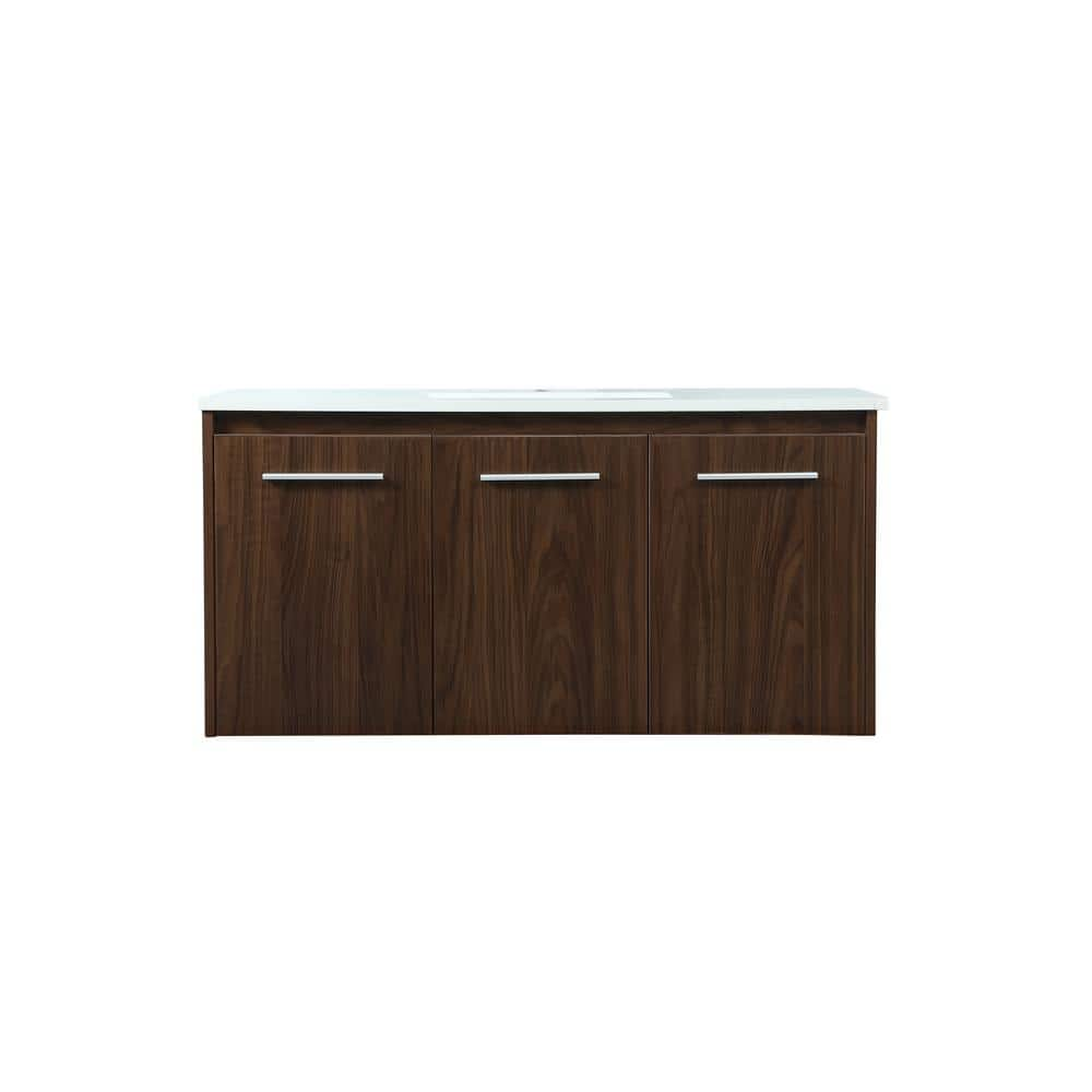 Timeless Home 40 in. W Single Bath Vanity in Walnut with Quartz Vanity ...