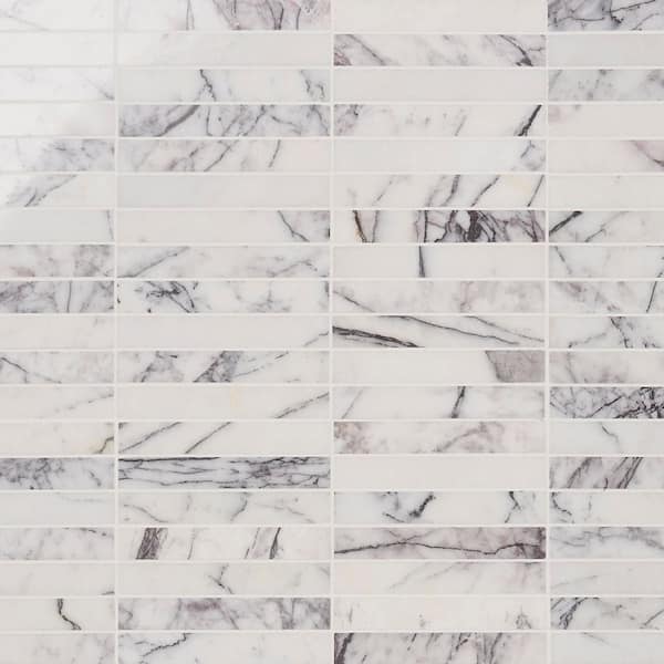 Etherea Lilac 12 in. x 14.37 in. Stacked Polished Marble Mosaic Floor and Wall Tile (1.19 sq. ft./Sheet)