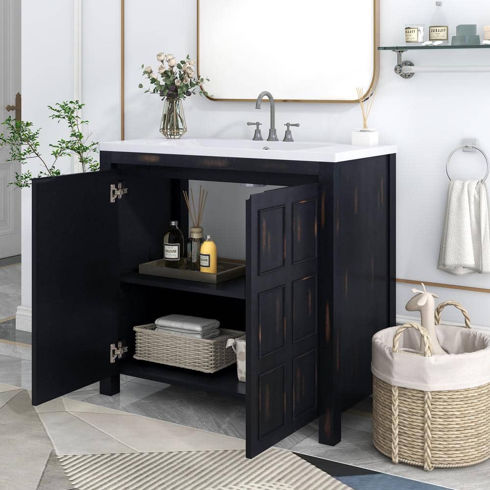 vユニ 34box 36 in. W x 22 in. D x 34 in. H Single Bathroom Vanity with