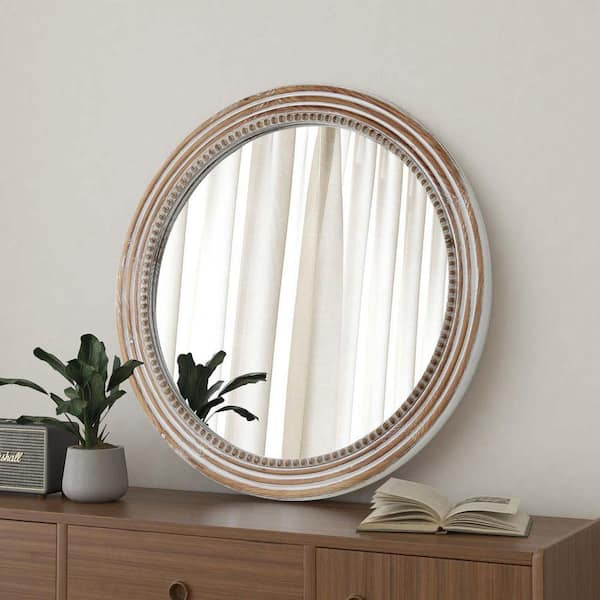23.62 in. W x 23.62 in. H Round Mirror, Bathroom Mirror, Circle Wall Mirror Wood Frame Wall, Bedroom, Vanity, Entryway