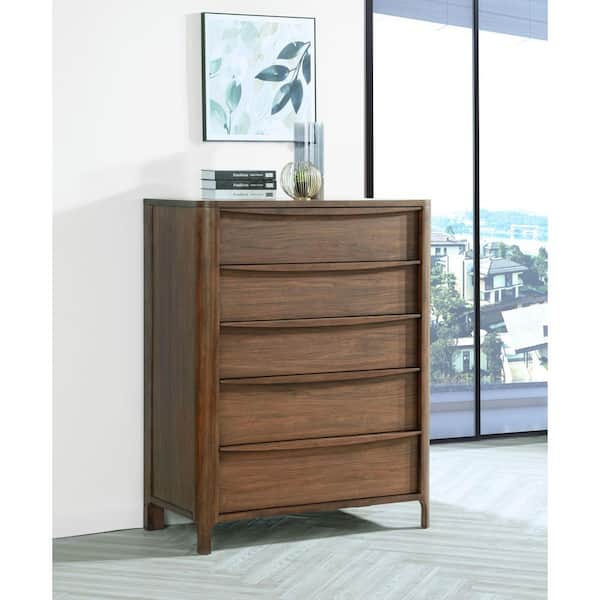 Maderia Walnut 5-Drawer 40.25 in. Chest of Drawers
