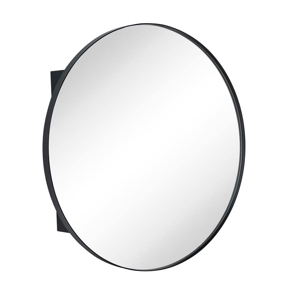 30" Matt Black Stainless Steel Round Medicine Cabinet with Mirror