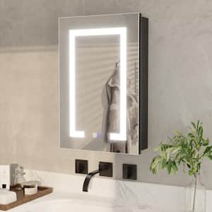 16 in. W x 24 in. H Rectangular Silver Aluminum Recessed/Surface Mount Left Dimmable Medicine Cabinet with Mirror LED