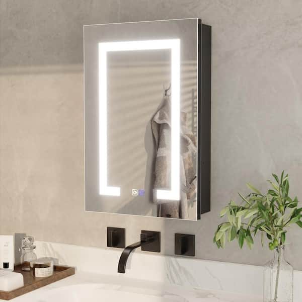 16 in. W x 24 in. H Rectangular Silver Aluminum Recessed/Surface Mount Left Dimmable Medicine Cabinet with Mirror LED
