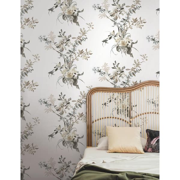 Wild Flowers Neutral & Jade Peel and Stick Wallpaper