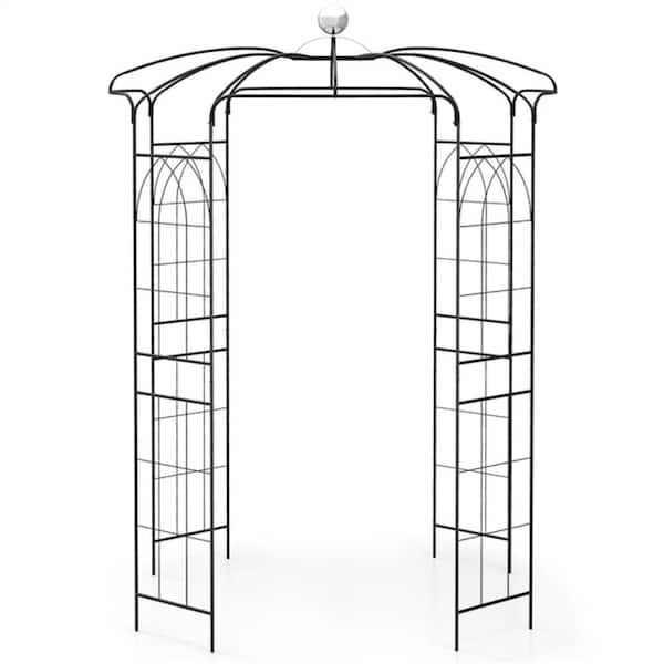 113 in. Galvanized Metal Shape Garden Arch with Hanging Hook for Climbing Plants Heavy Duty Arch Trellis